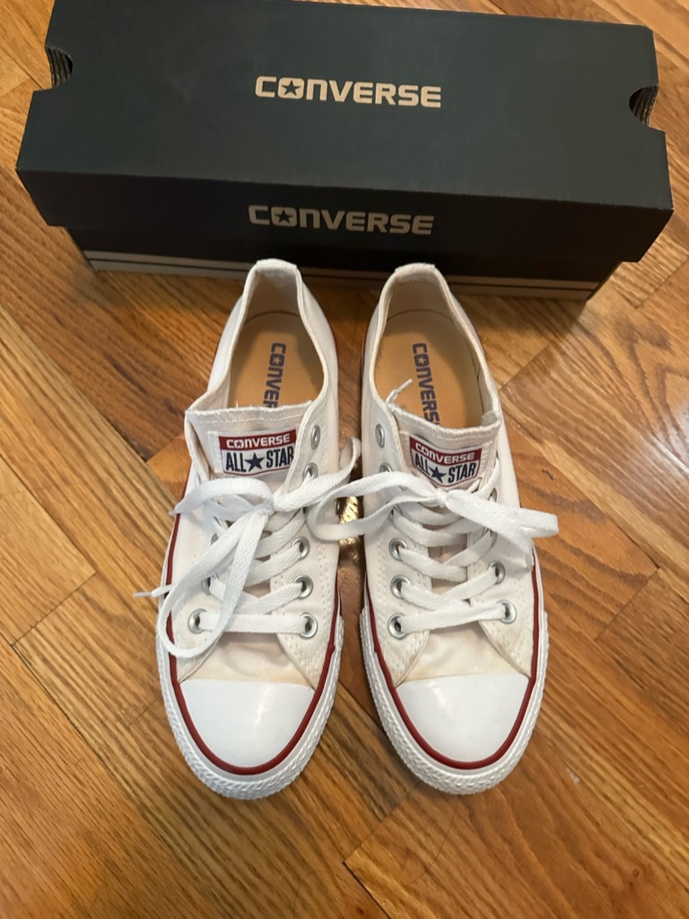 Converse Kids White Low Top Sneakers with Red Stripe